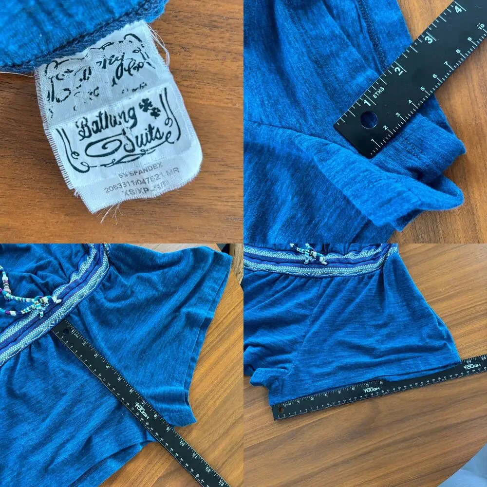 2000s Lucky Brand Bathing Suits Swim Romper Cover Up Strapless Blue Boho XS‎ / S